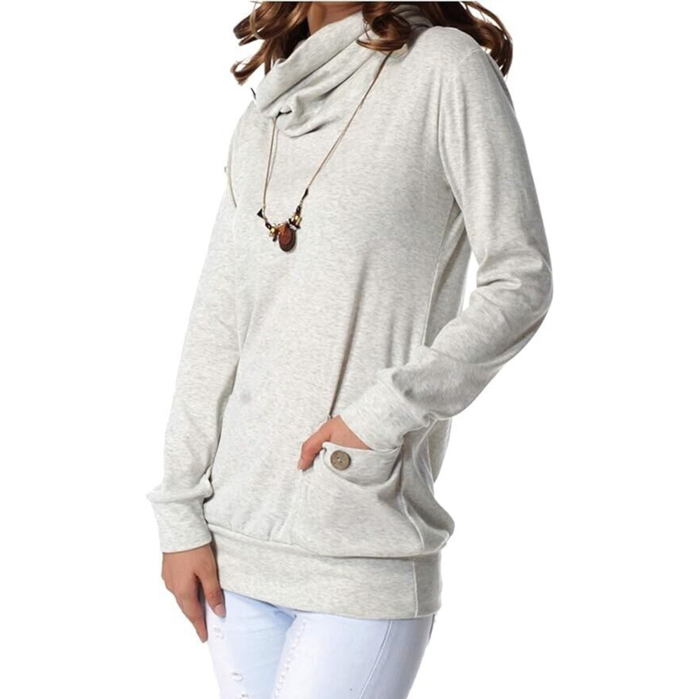 LAINAB Women's Cowl Neck Long Sleeve Tunic Top with Pockets in Light Gray Size S